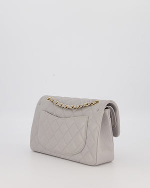 Chanel Light Grey Small Classic Double Flap Bag in Caviar Leather with Champagne Gold Hardware