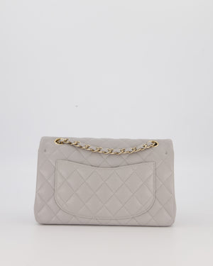 Chanel Light Grey Small Classic Double Flap Bag in Caviar Leather with Champagne Gold Hardware