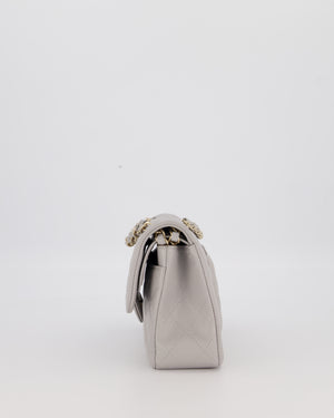 Chanel Light Grey Small Classic Double Flap Bag in Caviar Leather with Champagne Gold Hardware