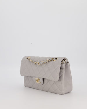 Chanel Light Grey Small Classic Double Flap Bag in Caviar Leather with Champagne Gold Hardware