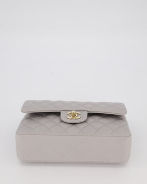 Chanel Light Grey Small Classic Double Flap Bag in Caviar Leather with Champagne Gold Hardware