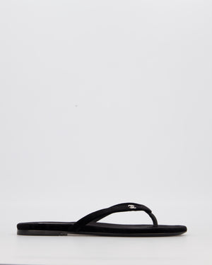 Chanel Black Suede Flip-Flops with Crystal CC Logo Detail Size EU 37.5C