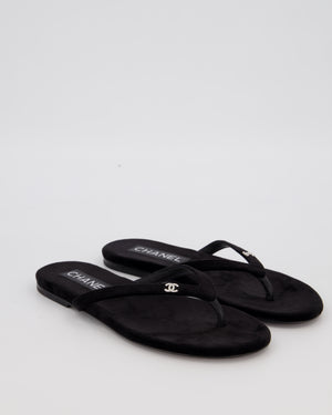 Chanel Black Suede Flip-Flops with Crystal CC Logo Detail Size EU 37.5C