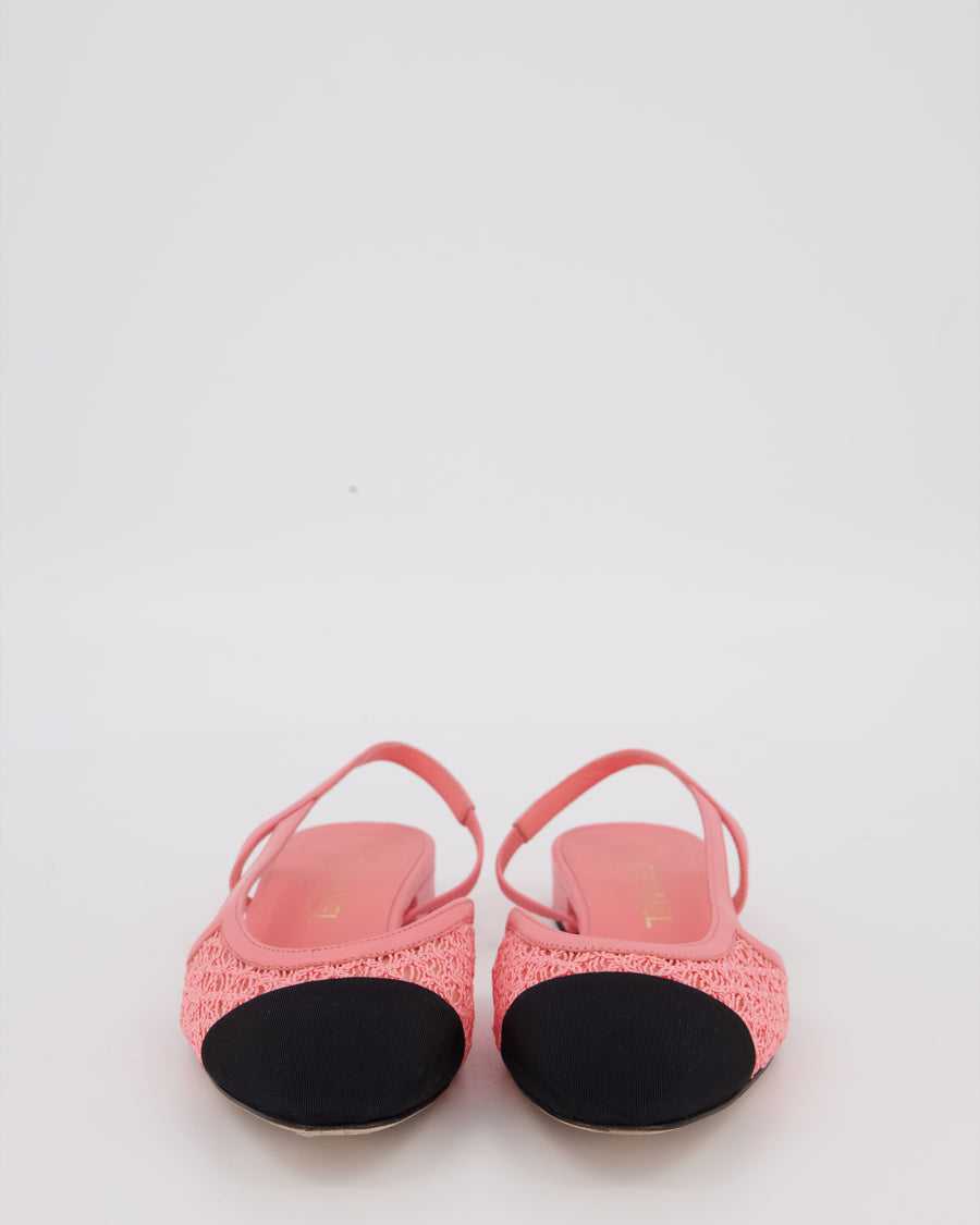 Chanel Hot Pink Lace Slingbacks with Black Toe Cap Size EU 37C