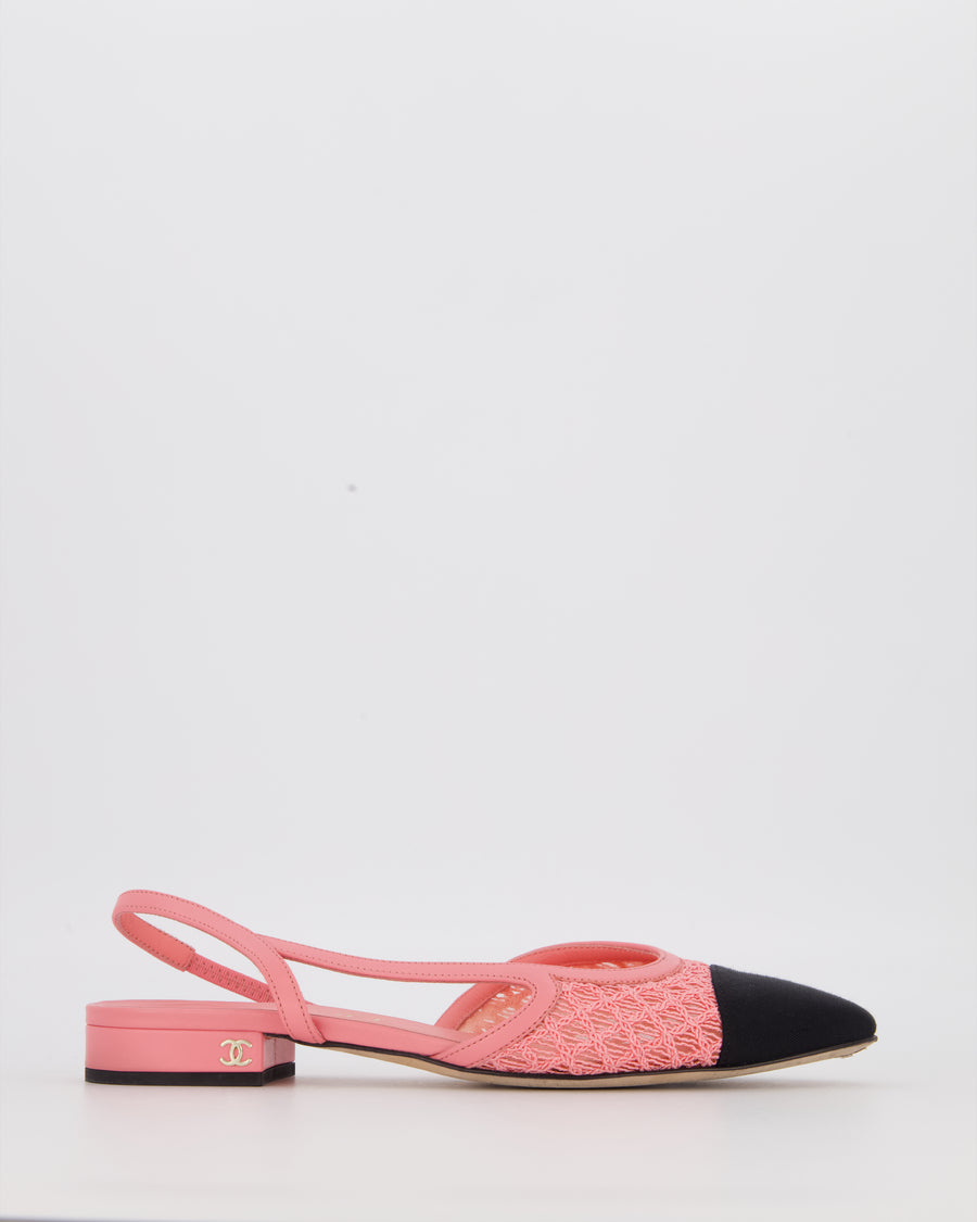 Chanel Hot Pink Lace Slingbacks with Black Toe Cap Size EU 37C