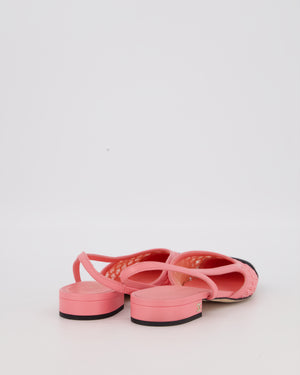 Chanel Hot Pink Lace Slingbacks with Black Toe Cap Size EU 37C