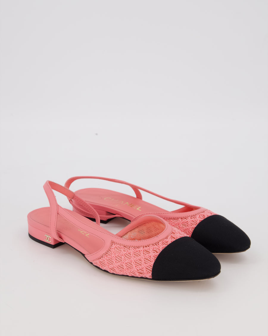 Chanel Hot Pink Lace Slingbacks with Black Toe Cap Size EU 37C