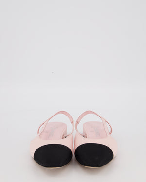 Chanel Baby Pink Leather Slingbacks with Black Toe Cap Size EU 37C