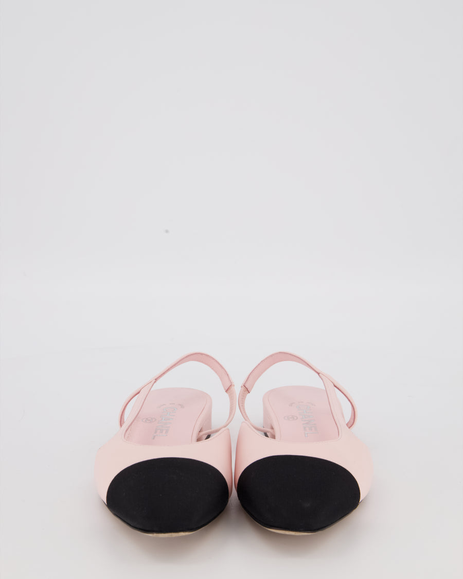 Chanel Baby Pink Leather Slingbacks with Black Toe Cap Size EU 37C