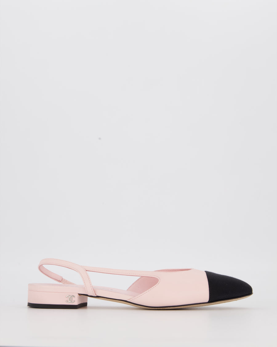 Chanel Baby Pink Leather Slingbacks with Black Toe Cap Size EU 37C