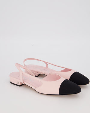 Chanel Baby Pink Leather Slingbacks with Black Toe Cap Size EU 37C