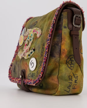 Chanel Green On The Pavement  CC Tweed Messenger Bag with Ruthenium Hardware