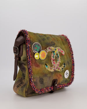 Chanel Green On The Pavement  CC Tweed Messenger Bag with Ruthenium Hardware