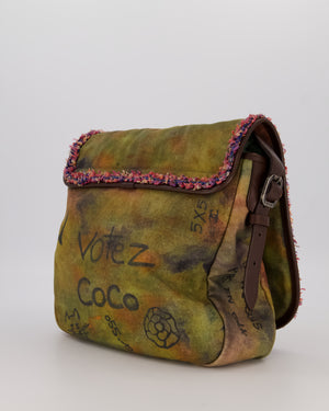 Chanel Green On The Pavement  CC Tweed Messenger Bag with Ruthenium Hardware