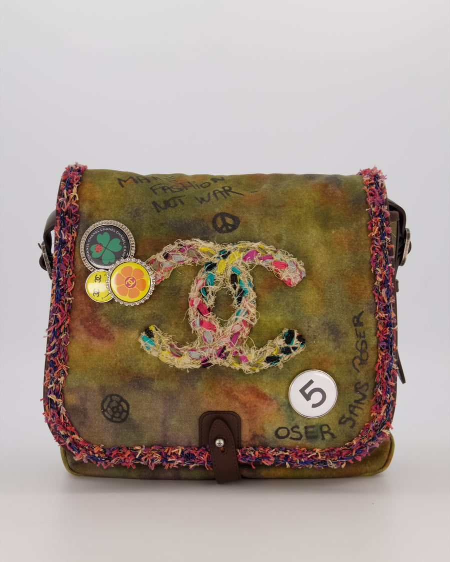 Chanel Green On The Pavement  CC Tweed Messenger Bag with Ruthenium Hardware