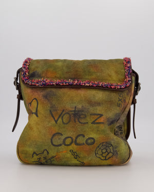 Chanel Green On The Pavement  CC Tweed Messenger Bag with Ruthenium Hardware