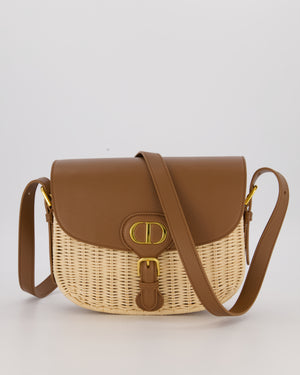 Christian Dior Medium Bobby Bag in Brown Calfskin and Wicker with Gold Hardware