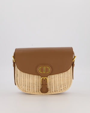 Christian Dior Medium Bobby Bag in Brown Calfskin and Wicker with Gold Hardware