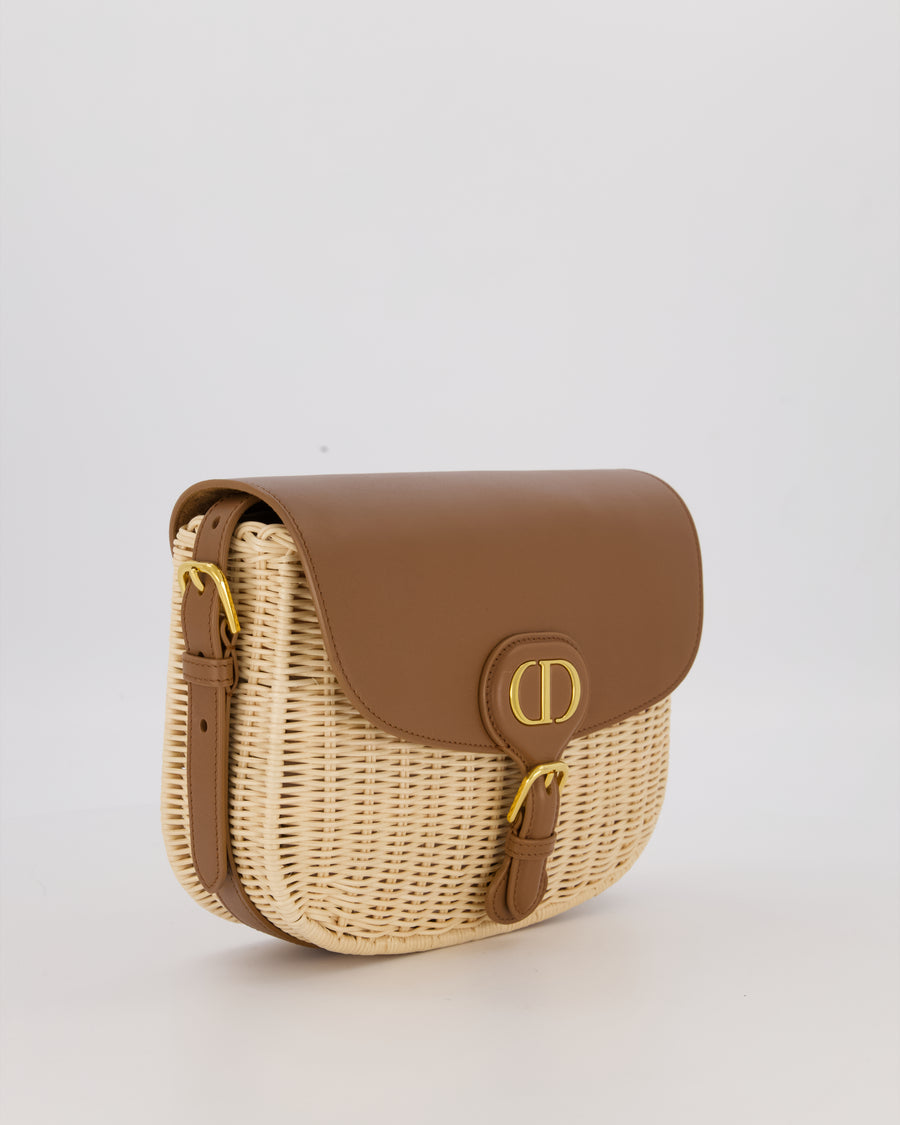 Christian Dior Medium Bobby Bag in Brown Calfskin and Wicker with Gold Hardware