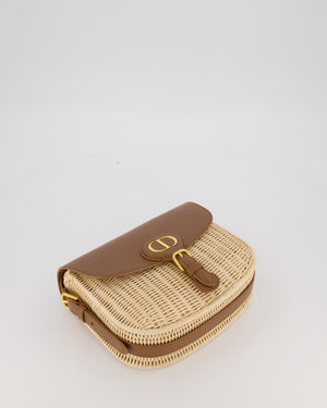 Christian Dior Medium Bobby Bag in Brown Calfskin and Wicker with Gold Hardware