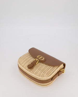 Christian Dior Medium Bobby Bag in Brown Calfskin and Wicker with Gold Hardware