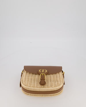 Christian Dior Medium Bobby Bag in Brown Calfskin and Wicker with Gold Hardware