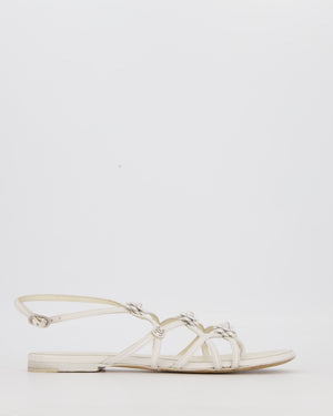 Chanel White Leather Camellia Sandals with CC Logo Detail Size EU 37.5C