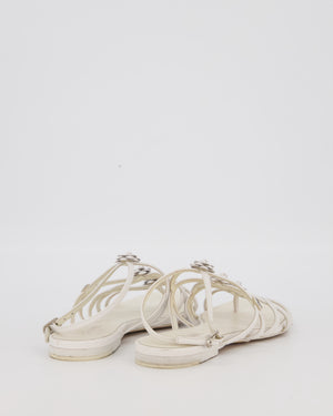 Chanel White Leather Camellia Sandals with CC Logo Detail Size EU 37.5C