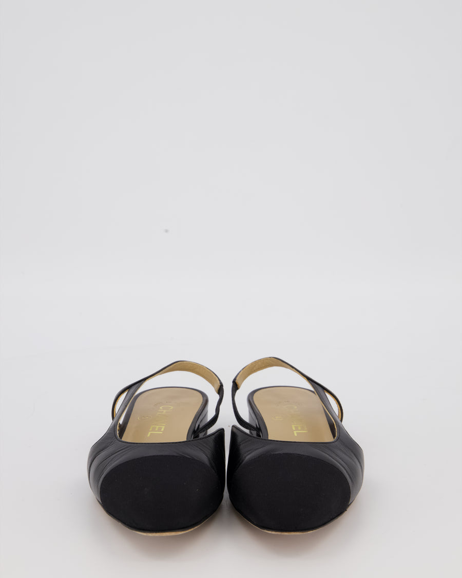Chanel Black Leather Slingbacks with Black Toe Cap Size EU 37C
