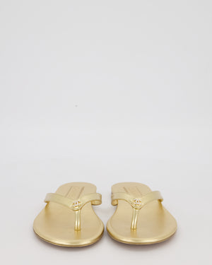 Chanel Gold Leather Flip-Flops with Crystal CC Logo Detail Size EU 37.5C
