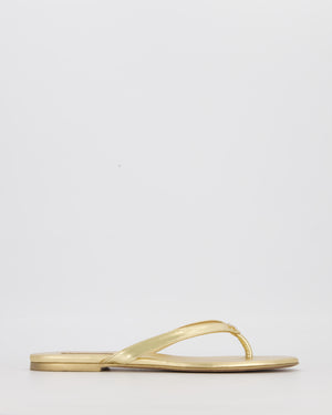 Chanel Gold Leather Flip-Flops with Crystal CC Logo Detail Size EU 37.5C