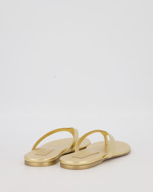 Chanel Gold Leather Flip-Flops with Crystal CC Logo Detail Size EU 37.5C