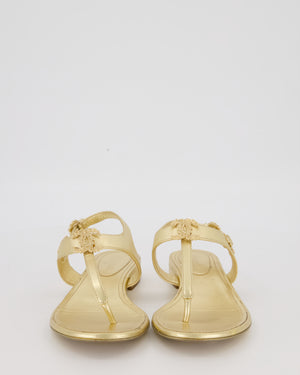 Chanel Gold Leather Flat Thong Sandals with CC Logo Detail Size EU 37.5C