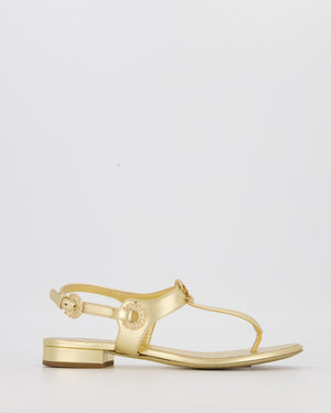 Chanel Gold Leather Flat Thong Sandals with CC Logo Detail Size EU 37.5C