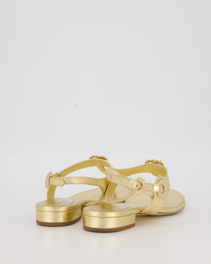 Chanel Gold Leather Flat Thong Sandals with CC Logo Detail Size EU 37.5C