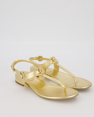 Chanel Gold Leather Flat Thong Sandals with CC Logo Detail Size EU 37.5C