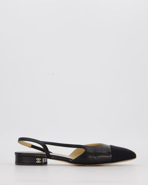 Chanel Black Leather Slingbacks with Black Toe Cap Size EU 37C