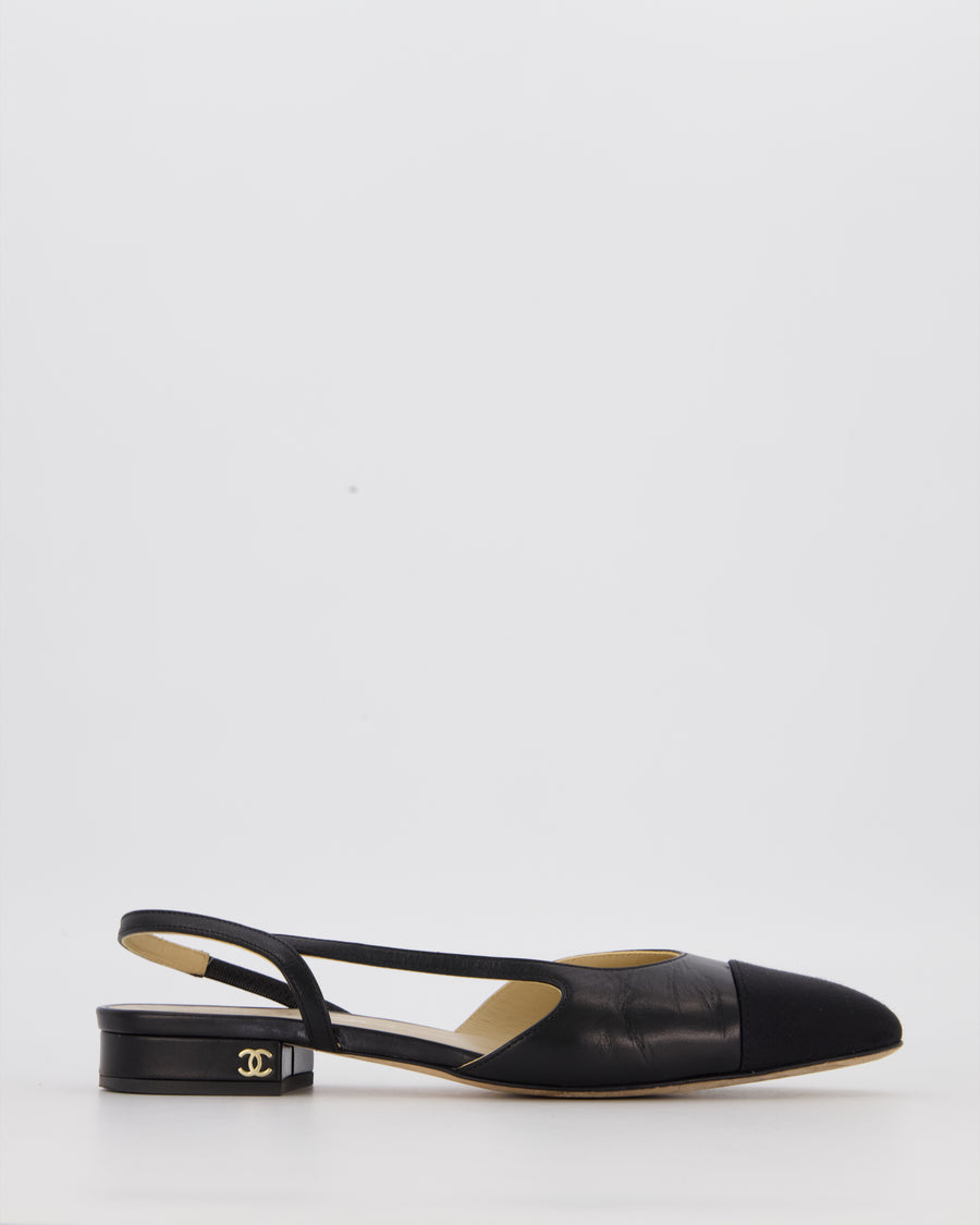 Chanel Black Leather Slingbacks with Black Toe Cap Size EU 37C