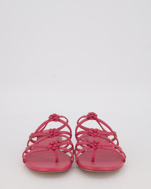 Chanel Magenta Leather Camellia Sandals with CC Logo Detail Size EU 37C