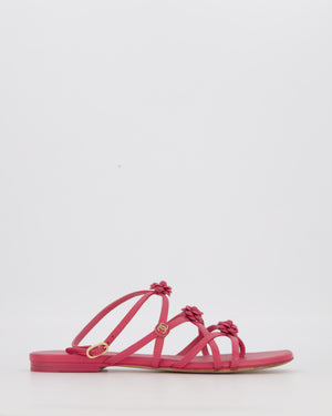 Chanel Magenta Leather Camellia Sandals with CC Logo Detail Size EU 37C