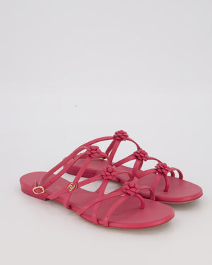 Chanel Magenta Leather Camellia Sandals with CC Logo Detail Size EU 37C