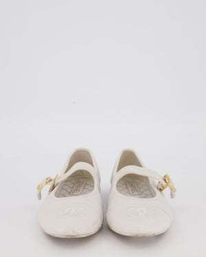 Chanel White Lambskin Mary Jane Flats with CC Logo Toecap Size EU 38C