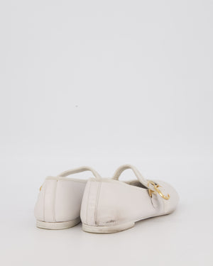 Chanel White Lambskin Mary Jane Flats with CC Logo Toecap Size EU 38C