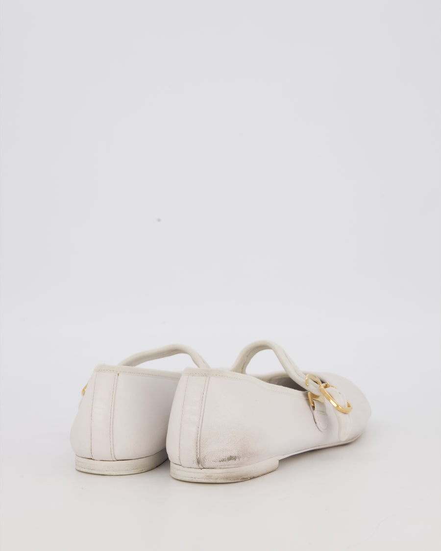 Chanel White Lambskin Mary Jane Flats with CC Logo Toecap Size EU 38C