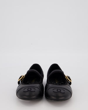 Chanel Black Lambskin Mary Jane Flats with CC Logo Toecap Size EU 38C