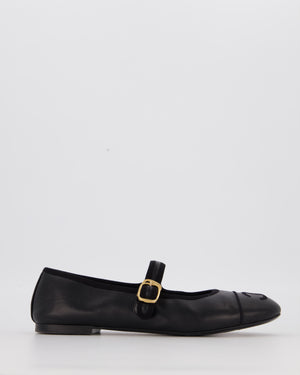 Chanel Black Lambskin Mary Jane Flats with CC Logo Toecap Size EU 38C