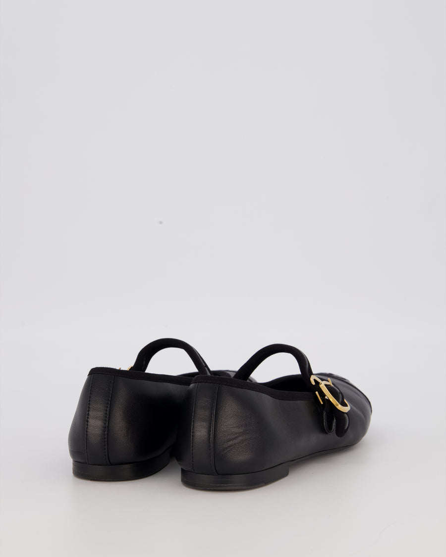 Chanel Black Lambskin Mary Jane Flats with CC Logo Toecap Size EU 38C