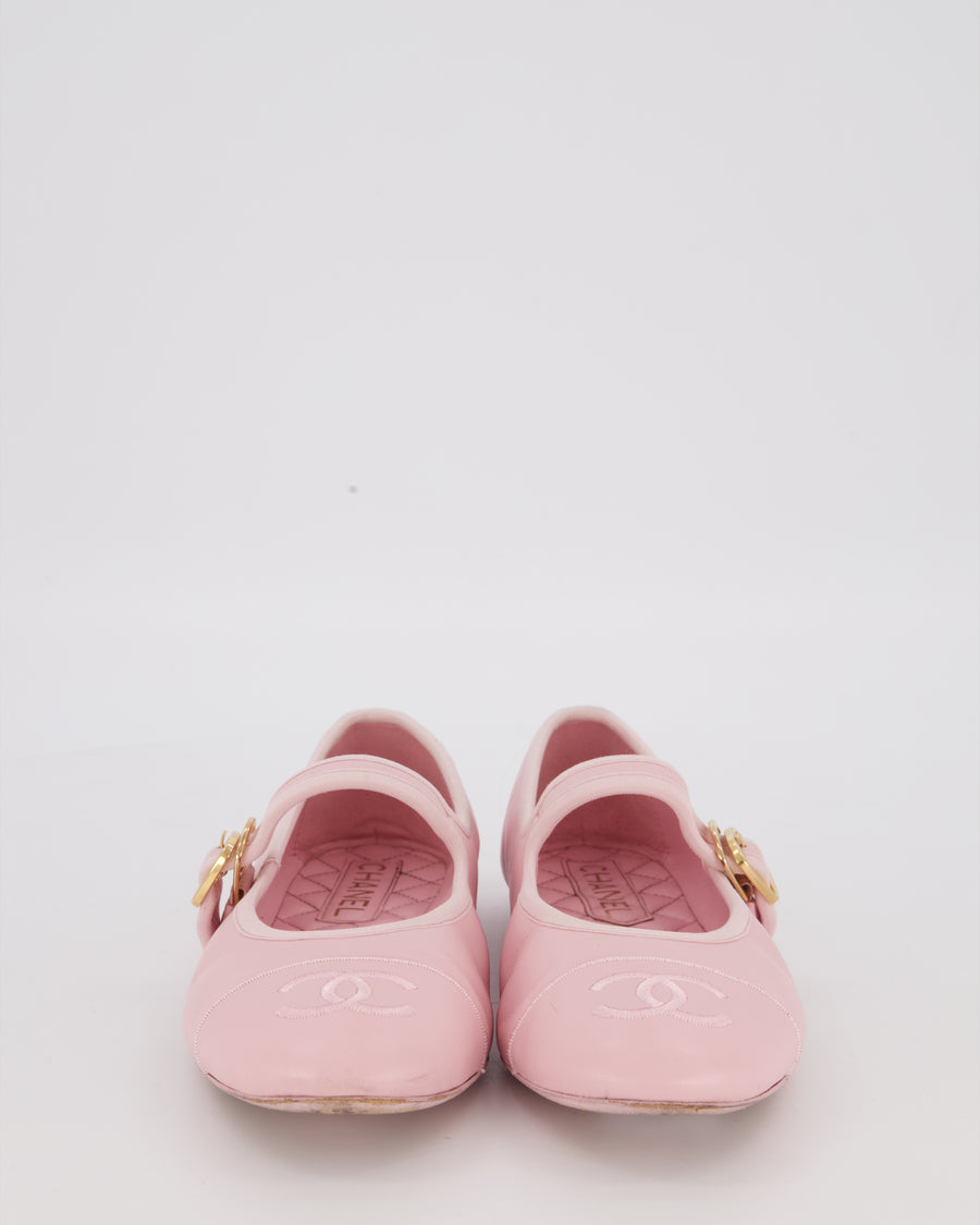 Chanel Light Pink Lambskin Mary Jane Flats with CC Logo Toecap Size EU 38C