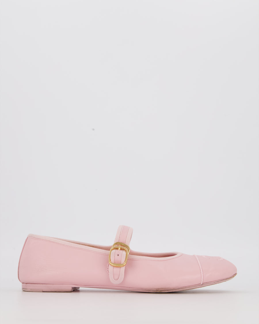 Chanel Light Pink Lambskin Mary Jane Flats with CC Logo Toecap Size EU 38C