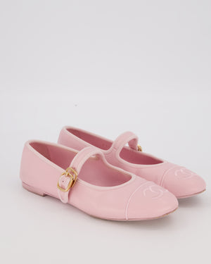 Chanel Light Pink Lambskin Mary Jane Flats with CC Logo Toecap Size EU 38C